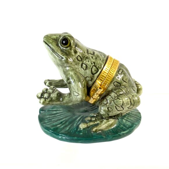 Westland Frog Lilypad 1998 #4430 VTG Hinged Small Porcelain Trinket Box Jewelry - Picture 3 of 11